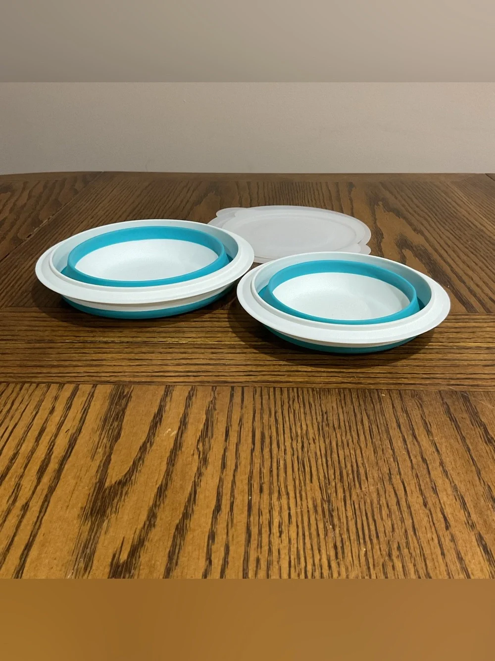 Collapsible Silicone Snack Bowls - Teal & White (Set of 2)